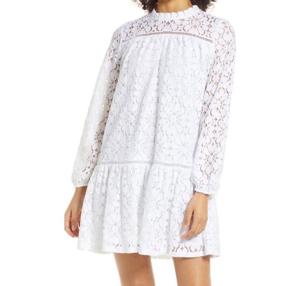 Halogen Dresses & Skirts - Halogen White Lace Shift Long Sleeve Dress NWT